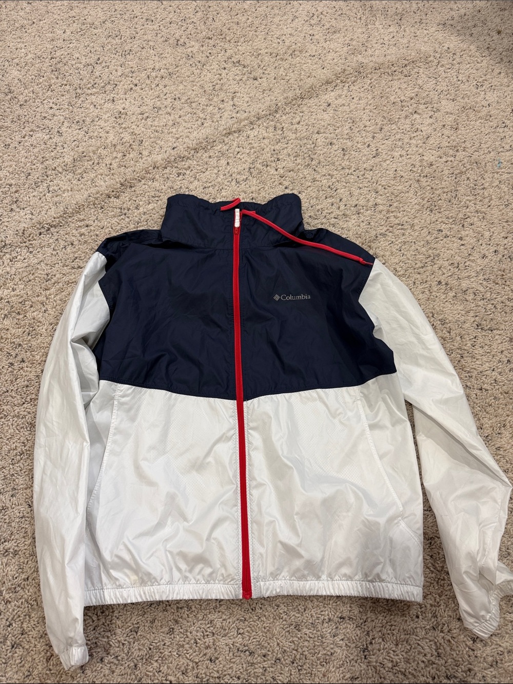 Columbia Navy and White Jacket with Red Zipper